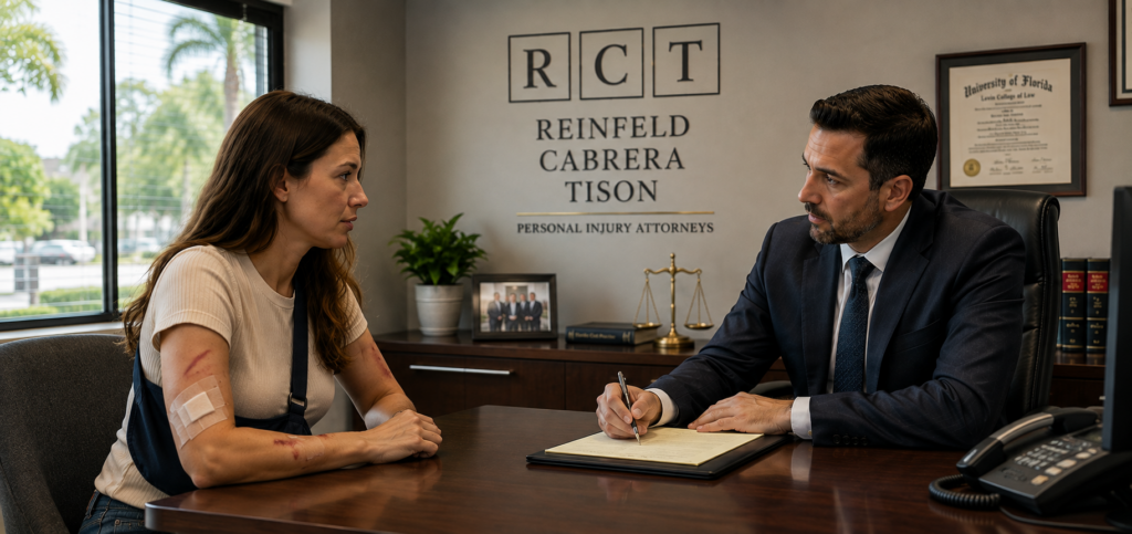 Coral Springs dog bite attorney discussing an injury claim with a dog bite victim