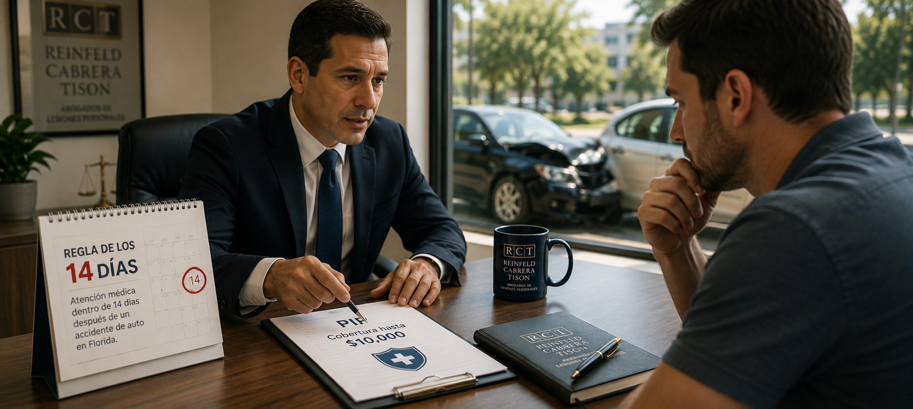 Abogado de Reinfeld Cabrera Tison explica la regla de los 14 días PIP Florida tras un accidente de auto
