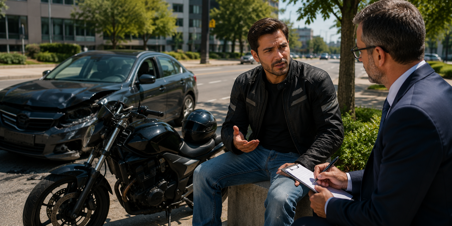 Motociclista consulta con un abogado de RCT tras sufrir un accidente en Florida