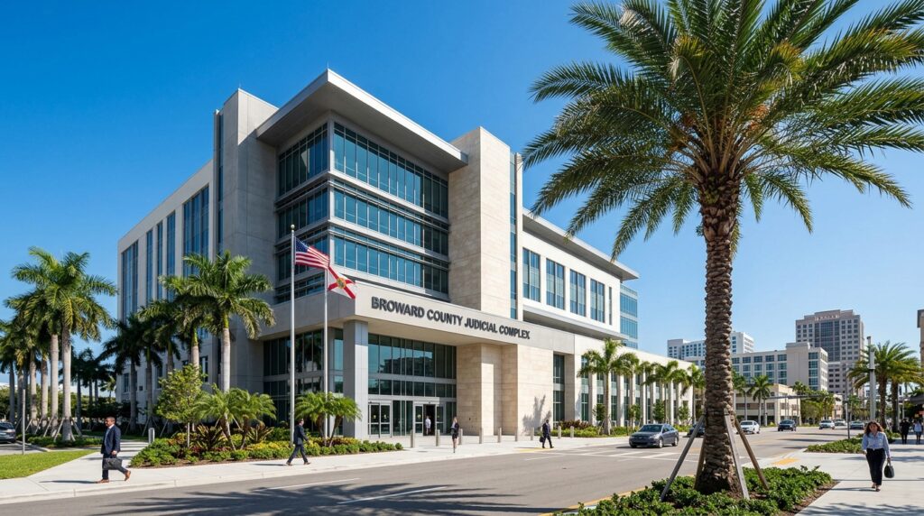Exterior view of the Broward County Judicial Complex in Fort Lauderdale Florida.