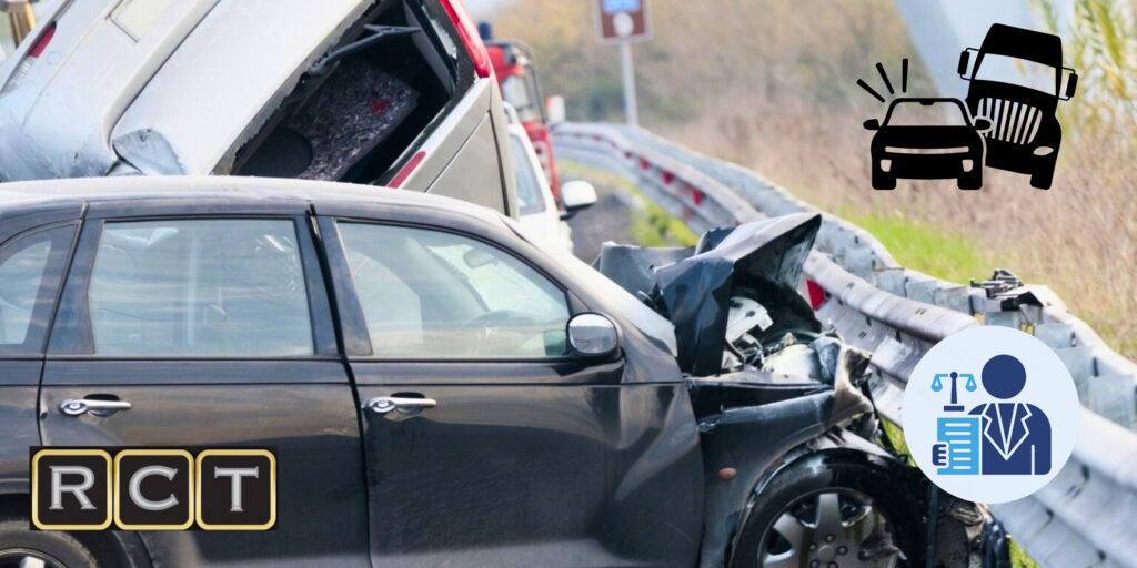 Realistic photograph of a severe commercial semi-truck and vehicle collision on a Florida highway, highlighting the dangerous impact of truck accidents for legal services in Coral Springs and Broward County.